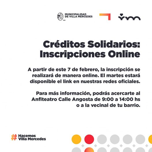 Read more about the article Villa Mercedes: A partir de mañana las inscripciones para los Créditos Solidarios se realizarán de manera online