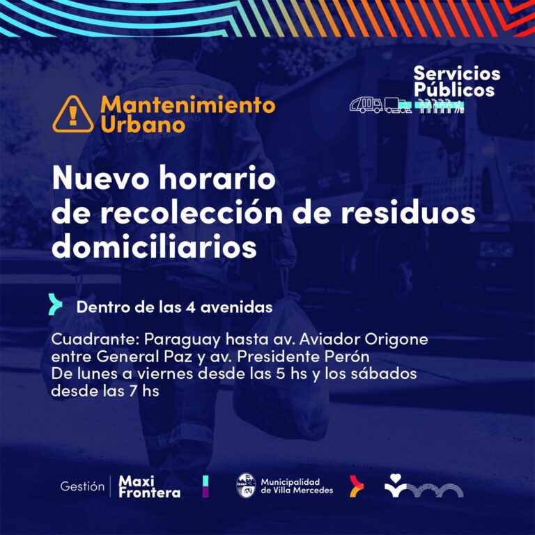 Lee más sobre el artículo Nuevo Horario de Recolección de Residuos Domiciliarios en Villa Mercedes