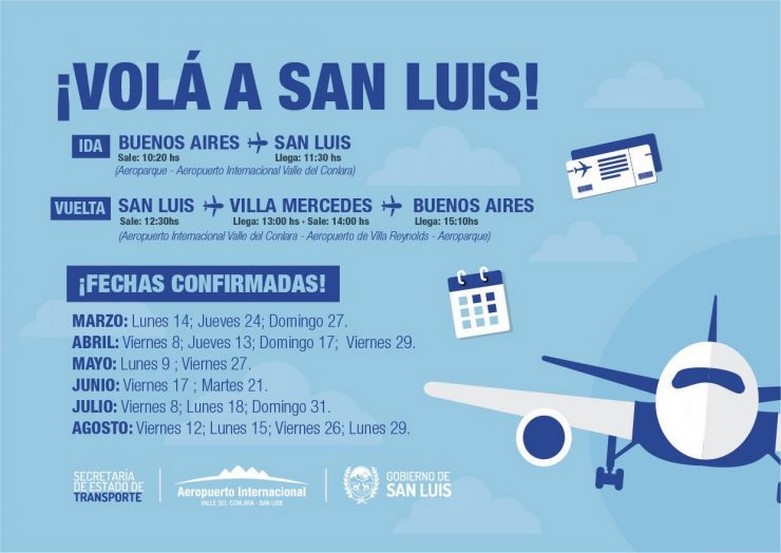 You are currently viewing La Secretaría de Transporte confirmó 15 nuevas fechas de vuelos entre Buenos Aires y San Luis