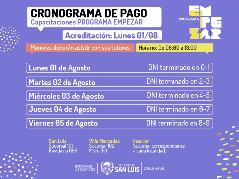 Lee más sobre el artículo Programa Empezar: el lunes 1º de agosto inicia el pago