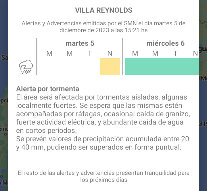 Read more about the article Alerta Amarilla emitida por el Servicio Meteorológico Nacional.