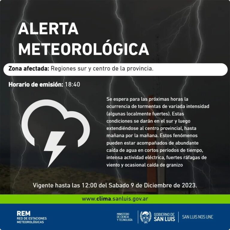 Read more about the article Villa Mercedes: Alerta metereológica