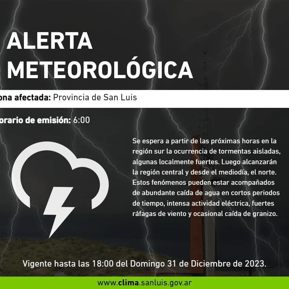 Read more about the article Villa Mercedes: Alerta por tormenta
