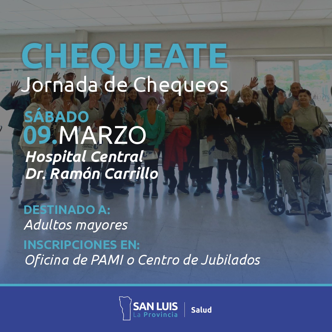 You are currently viewing El Hospital ‘Ramón Carrillo’ recibirá otra jornada del programa ‘Chequeate’ para jubilados