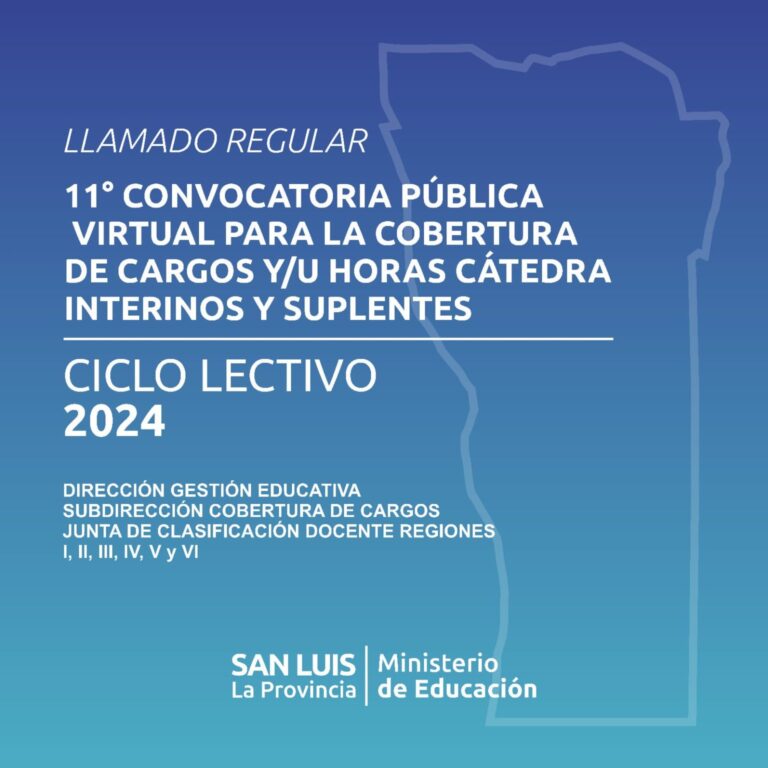 Lee más sobre el artículo Publican 11ª convocatoria para cobertura de cargos docentes y horas cátedra en San Luis