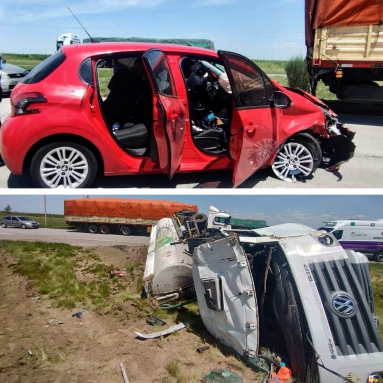 Lee más sobre el artículo Cuatro personas resultaron heridas por un choque entre un auto y un camión en la Autopista de las Serranías Puntanas