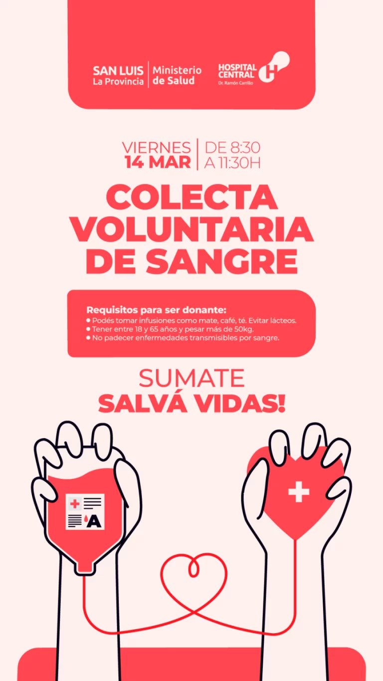 Lee más sobre el artículo Convocan a una nueva colecta de sangre en el Hospital Central ‘Dr. Ramón Carrillo’
