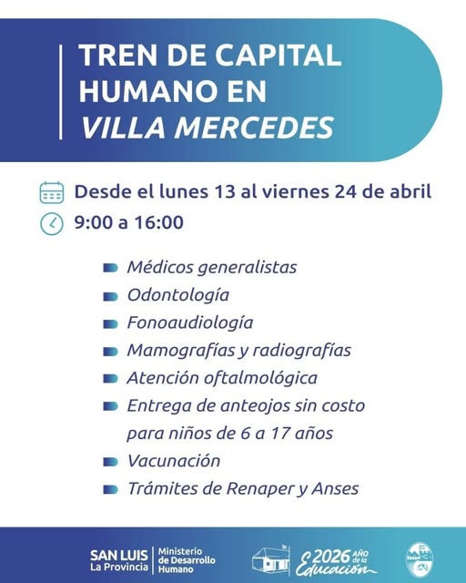 Lee más sobre el artículo Vuelve el tren de Capital Humano a Villa Mercedes con atención gratuita